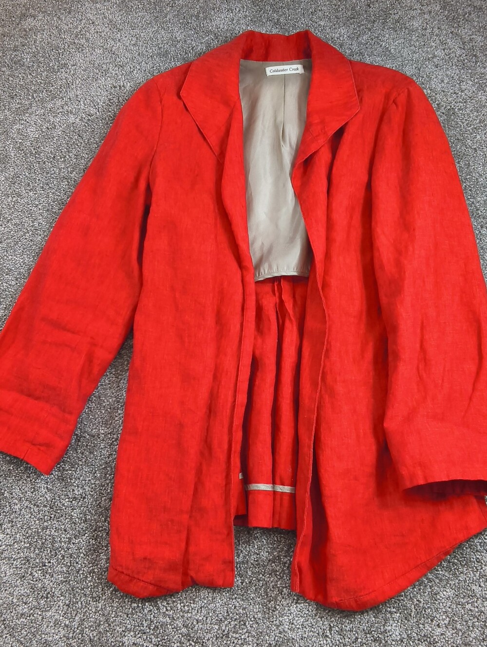 Coldwater Creek Orange 100% Linen Open Front Blazer Jacket Size 8 Petite